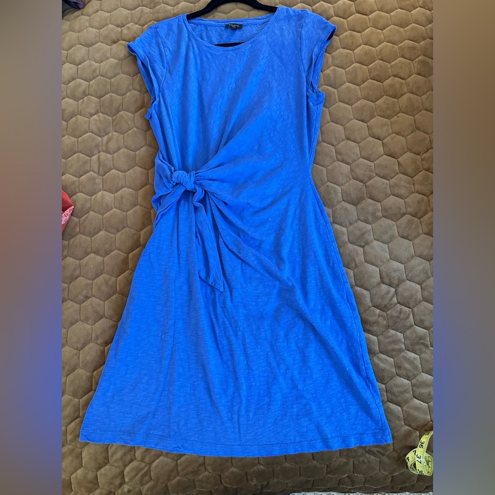 Talbots Blue Ruched Tie Linen Dress